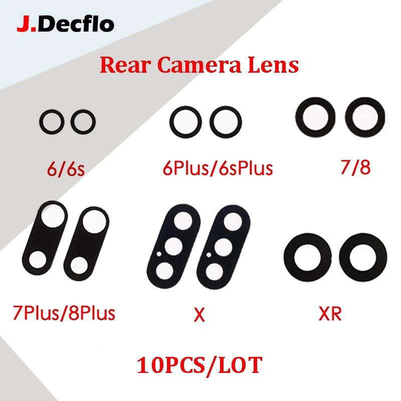 

JDecflo 10PCS Back Camera Lens For iPhone 6 6S 6Plus 7 7Plus 8 8Plus X XR XS Max 11 12 Rear Camera Cover Lens 3M Sticker Holder