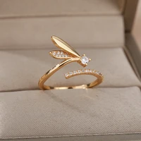 simple cute zircon insect wing rings for women god adjustable finger ring aesthetic wedding ring jewelry lover gift for her