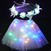 white women flower girl led blinking wreath light up skirt tutu costume dance ballet wear wedding decoration festival