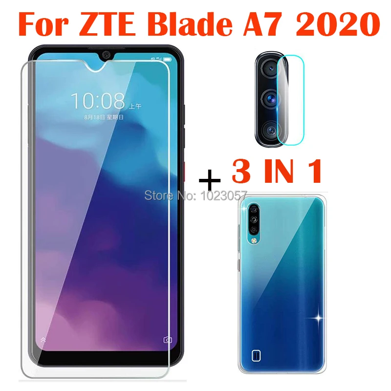 Чехол 3 в 1 с камерой из закаленного стекла для ZTE Blade A7 2020 Гб 64 ГБ Защитное стекло