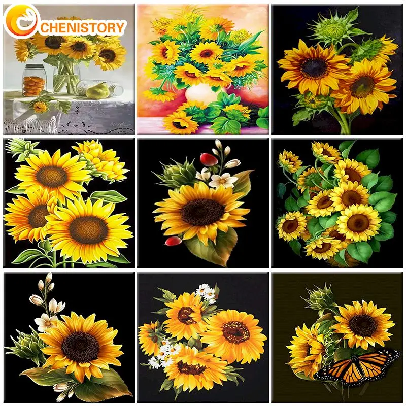 

CHENISTORY Paint By Numbers For Adults Kit Sunflower Picture Drawing Home Decor Flowers Coloring On Canvas Artwork 40x50cm Diy