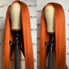 Имбирный оранжевый мягкий шелковистый прямой предварительно выщипанный длинный синтетический парик на шнуровке спереди 26 дюймов для чернокожих женщин с детскими волосами для косплея ежедневно