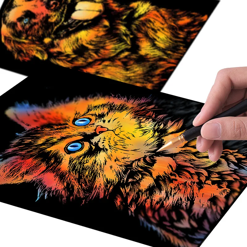 

DIY Scratch Paintings Magic Toys Colorful Animal Scraping Art Paper Baby Kids Scratch Color Education Toys Manual Drawing Toys