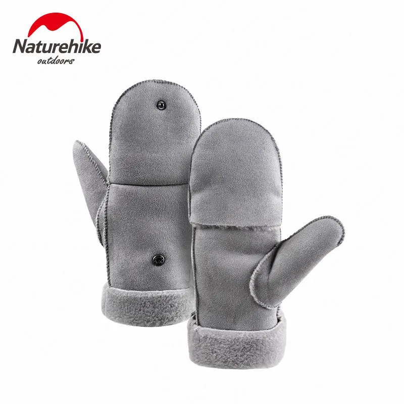 Grey Naturehike уличные зимние перчатки, утолщенные сверхлегкие меховые теплые перчатки, флипсовые зимние походные перчатки, более половины пальцев, спортивные перчатки - Цвет: Grey