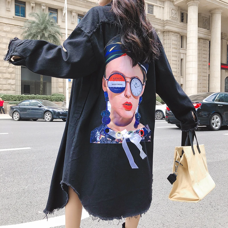 Hebaoli новый модный длинный свободный облегающий кардиган с принтом потертые