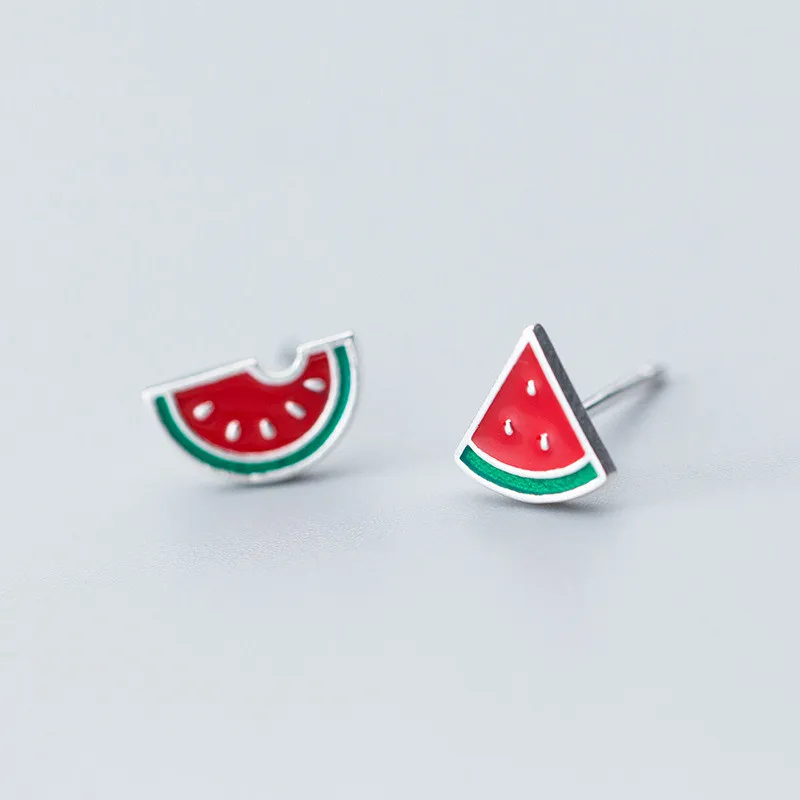 

Delicate cute stud earrings for women fruit watermelon style summer ear accessory silver 925 earlobe piercing fine jewelry gifts