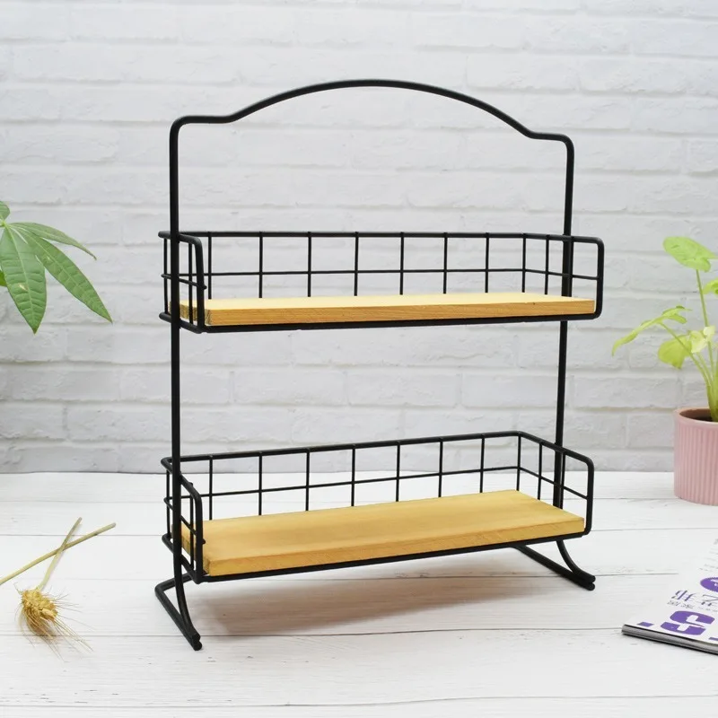 

Retro 2 Layers Iron Wooden Storage Shelf Flower Pot Storage Rack Desktop Makeup Storage Holders Bedroom Home Decor ZM922