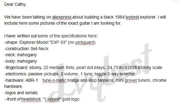 Электрогитара по индивидуальному заказу форма корпуса и головной убор логотип