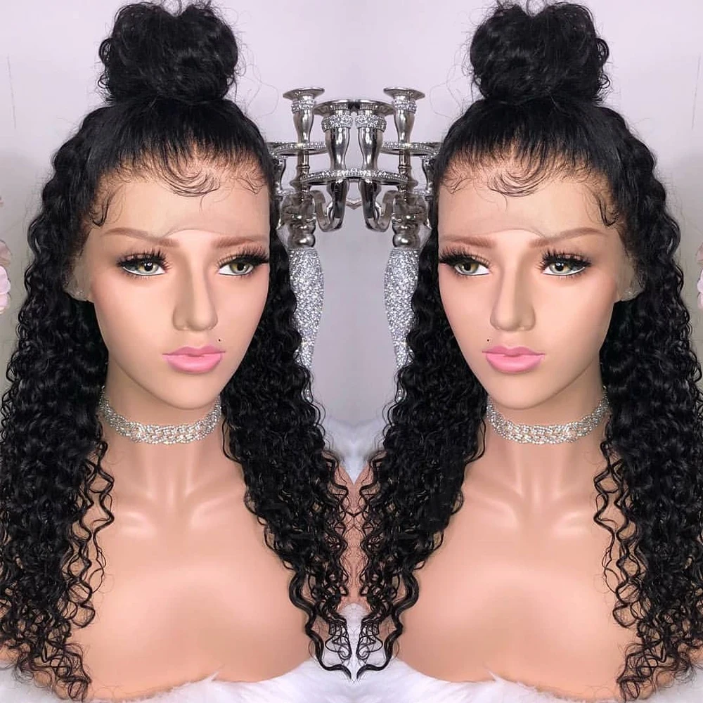 Eseewigs полный кружевной шелк основа парики глубокий кудрявый бразильский Remy Предварительно собранные человеческие волосы для женщин черный цвет волос 130 Плотность