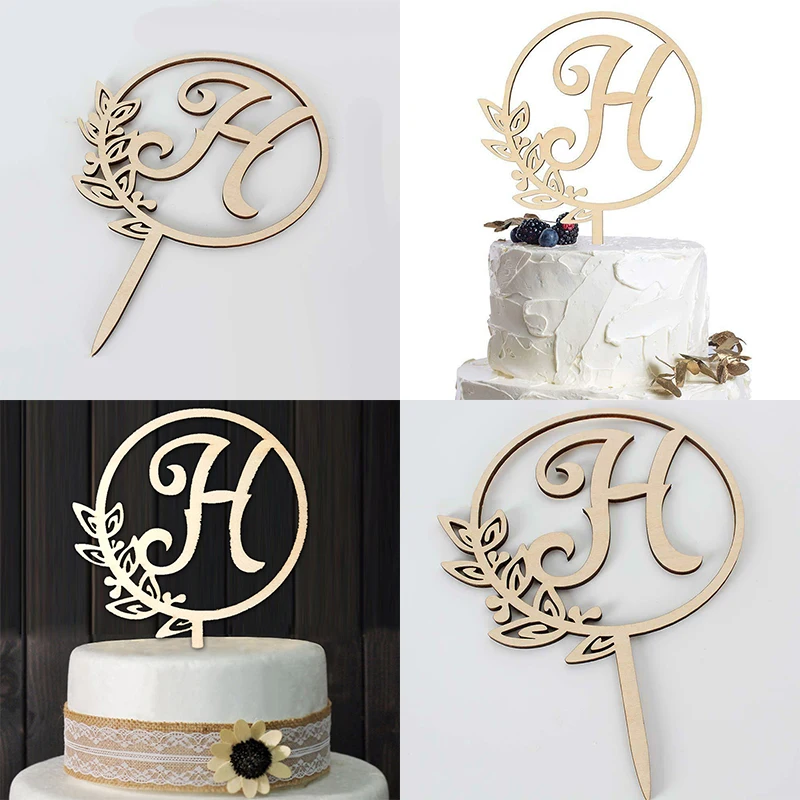 Деревянные Свадебные обручение юбилей торт буквы H карты Топпер Декор поставки |