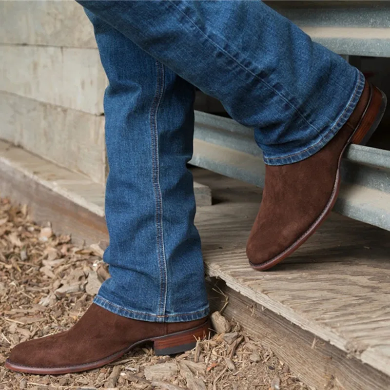 Мужские ковбойские ботинки в западном стиле рабочие до середины икры из флока