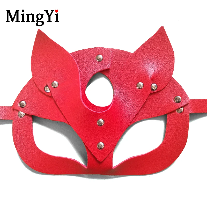 05-Rivet Red БДСМ черная сексуальная кожаная маска блестящие сверкающие заклепки из горного хрусталя Фетиш Женщина-кошка маски косплей Хэллоуин Маскарад Половина лица маска - Цвет: 05-Rivet Red