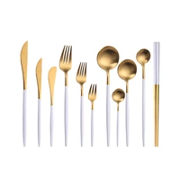 tableware matte white gold cutlery set chopsticks salad fork spoon butter knife set dessert fork stainless steel dinnerware set