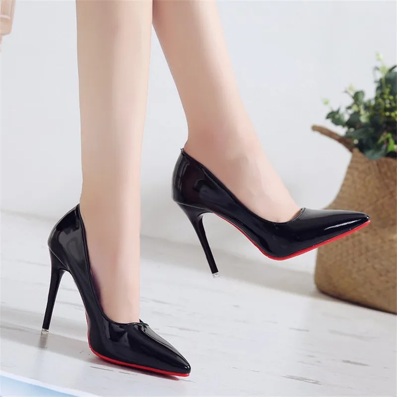 

Ladies Shoes High Heels Patent Leather Classic Pumps Sexy Dress Prom Wedding Women PU Pointed Toe Beige Red Bottoms Shoes