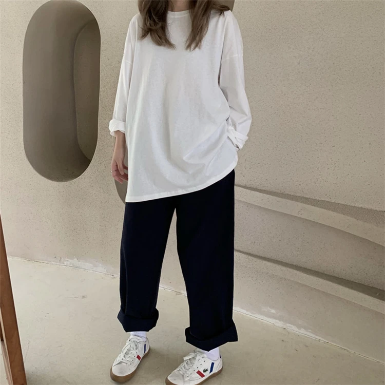 Новинка 2021 осенне-зимняя женская Однотонная футболка оверсайз разных цветов