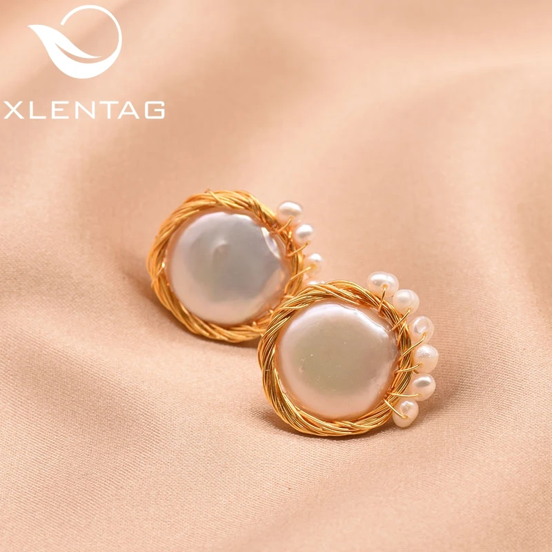 XlentAg серьги гвоздики с натуральным пресноводным жемчугом женские ручной работы