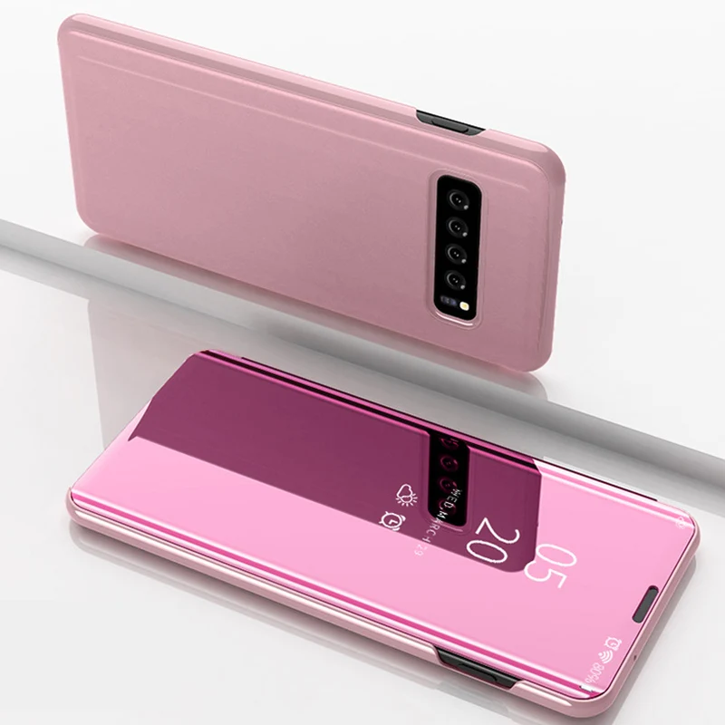 

K-STAR STORE Smart Flip Stand Cover Housing Deluxe Plating Mirror FlipCase For Samsung Galaxy S10 S9 S8 E S Plus Cellphone Case