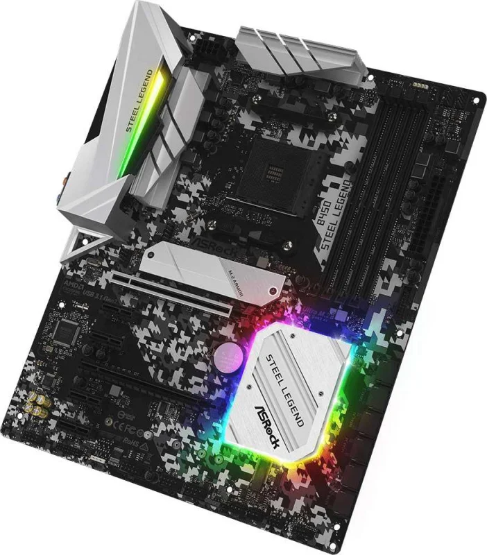 Материнская плата asrock b450 steel legend soc-am4 amd 4xddr4 atx ac`97 8ch(7.1) gblan raid+hdmi+dp | Компьютеры и
