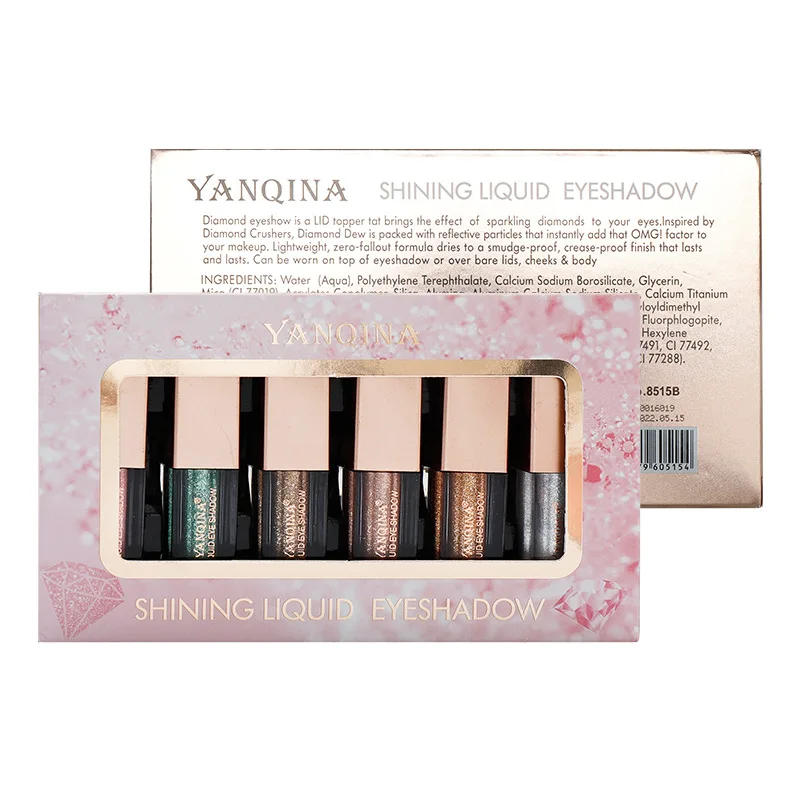 6Pcs/Set Metal Eyeshadow Set Waterproof Liquid Gold Diamond Glitter Bronze Colors Shimmer Eye Shadow Makeup Cosmetic |