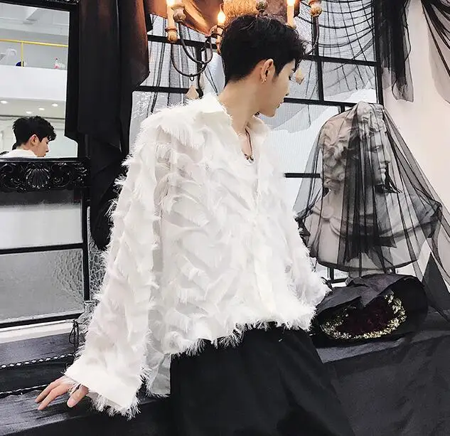 Мужская рубашка с длинными рукавами Повседневная Свободная прозрачная в стиле