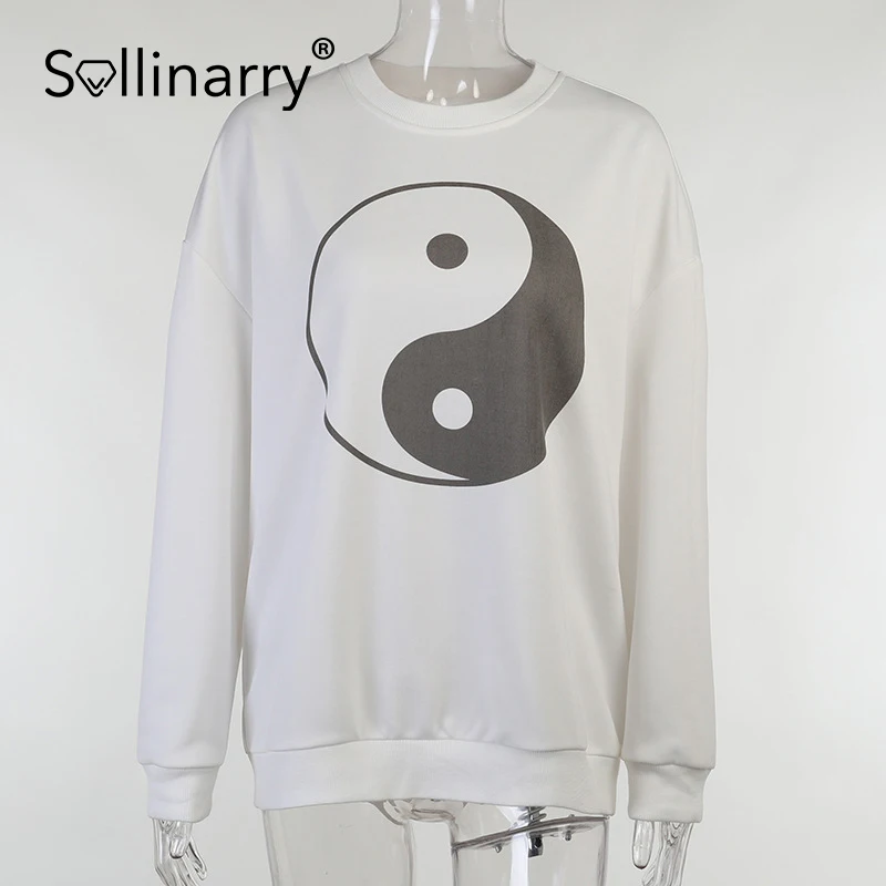 

Sollinary Casual long sleeves O-neck hoodies women Streetwear pullover white tops Fashion solid color oversized sweatshirt
