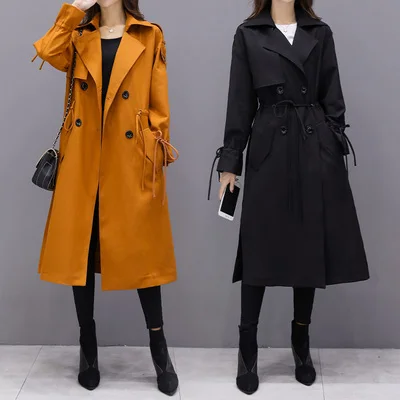 

Large Size Long Trench Coat Double Breasted Women Overcoat Turn-down Collar Casaco Feminino Chaquetas Mujer Windbreaker