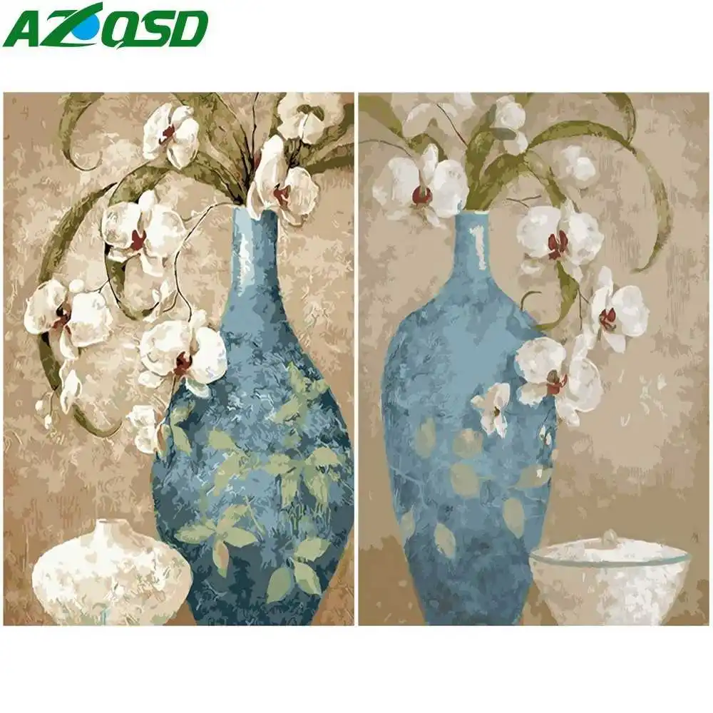AZQSD масла Краски ing цветок в вазе по номерам DIY холст картина ручной ed украшения
