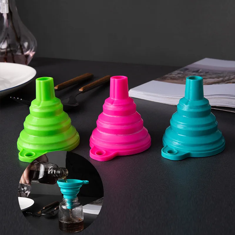 

1pcs Mini Foldable Funnel Silicone Collapsible Funnel Folding Portable Funnels Be Hung Household Liquid Dispensing Kitchen Tools