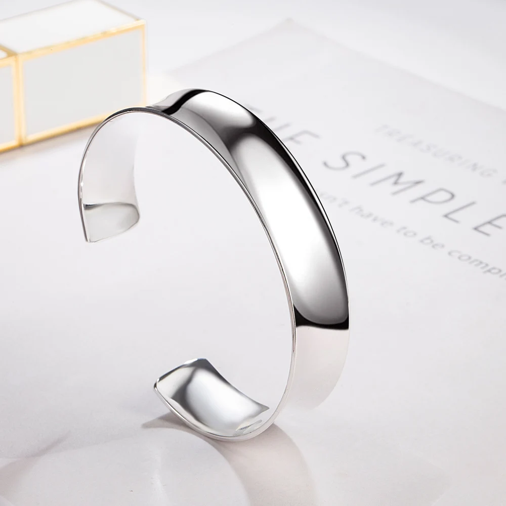 

Minimalism Designs Smooth Bracelet Women 15MM Wide 100% 925 Sterling Silver Bracelet Cuff Arm Bangle Jewelry Gift