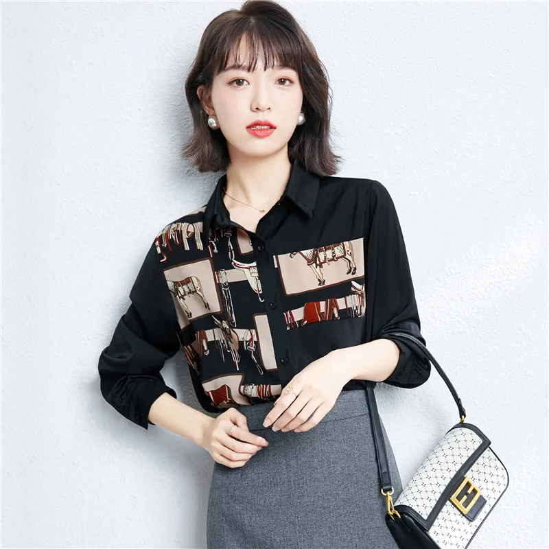 

Digital Printed blusas Women Clothing Female 2021 Spring Black Harajuku Vintage OL Blouses poleras Streetwear Sexy Tops 1111