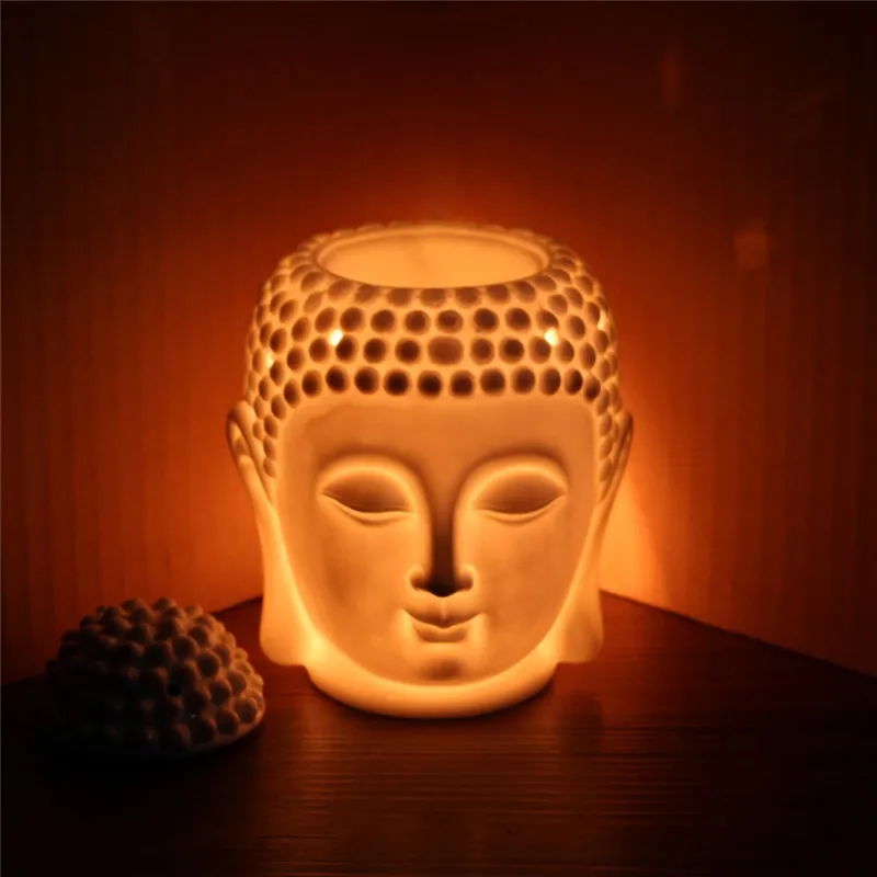 

White/Black Buddha Head Aromatic Oil Burner Ceramic Aromatherapy Lamp Candle Aroma Furnace Oil Lamp Home Decor Incense Burner