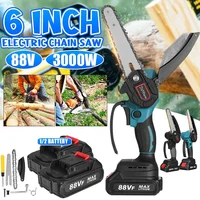 6 inch 3000w 88v mini electric saw electri pruning chainsaw garden logging saw woodworking cutter power tool with 2pcs battery