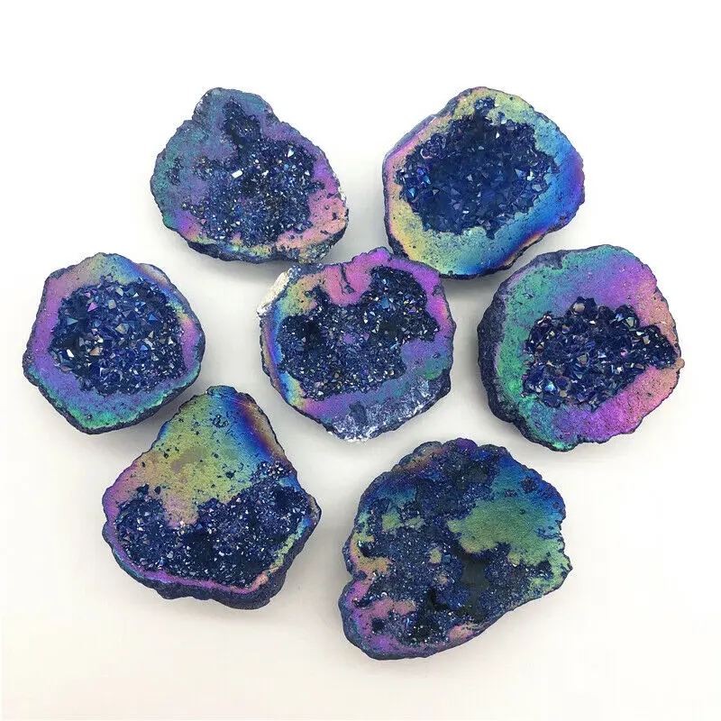 Красивый цвет синий титан аура агат кварцевый кластер хрустальные точки образец