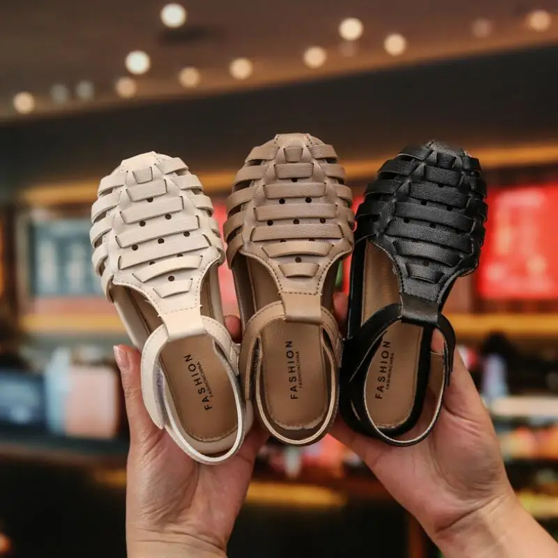 Детские летние сандалии для девочек плоская подошва с ремешком на щиколотке