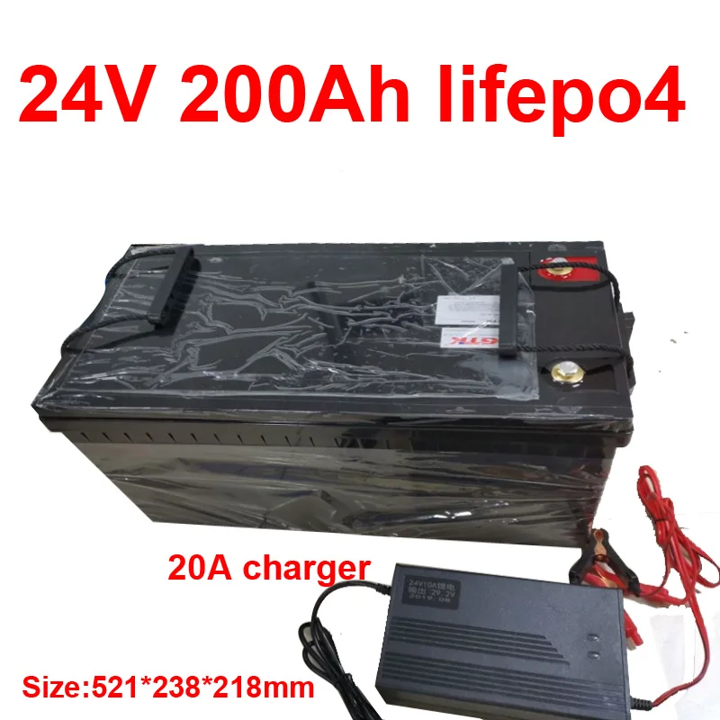 Водонепроницаемый 24V 200AH lifepo4 Батарея без 100AH 300AH для инвертор с помощью солнечной батареи EV AGV лыжный автомобиль Гольф-кары резервного питания+ 20A Зарядное устройство