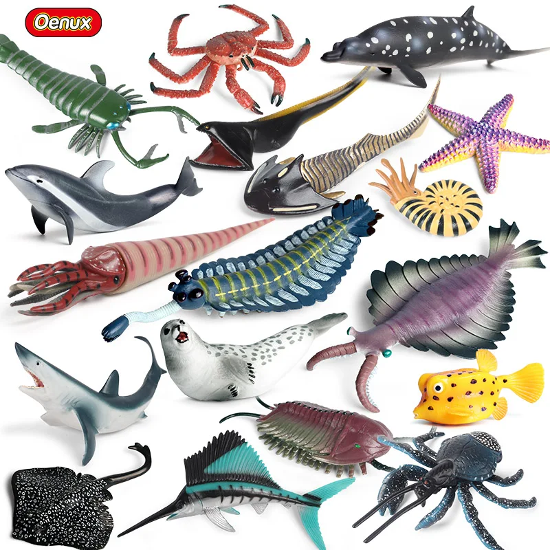 Oenux Sealife Животные аномалокарис опабиния Дельфин Краб Акула Скелетон модель