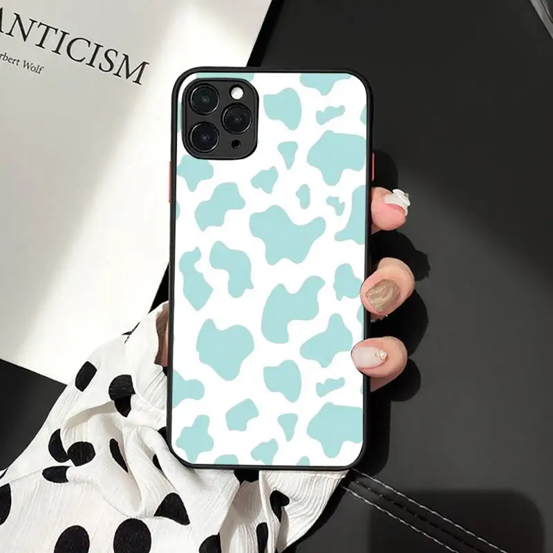 

Phone Case For iPhone 12 11 Mini Pro XR XS Max 7 8 Plus X Cow spot Matte transparent cover