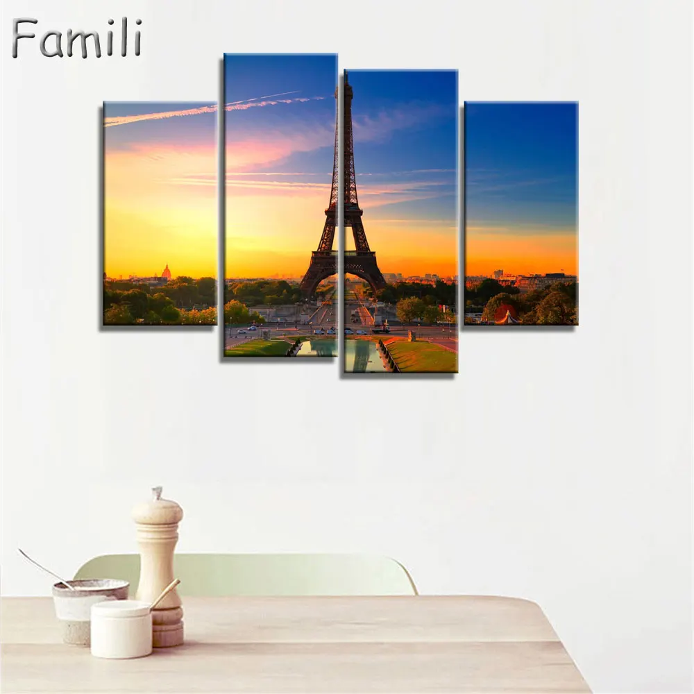 

4pcs Canvas Picture Paris Eiffel Tower Painting Paintings on the wall Home Decoration Modular paintings on the wall