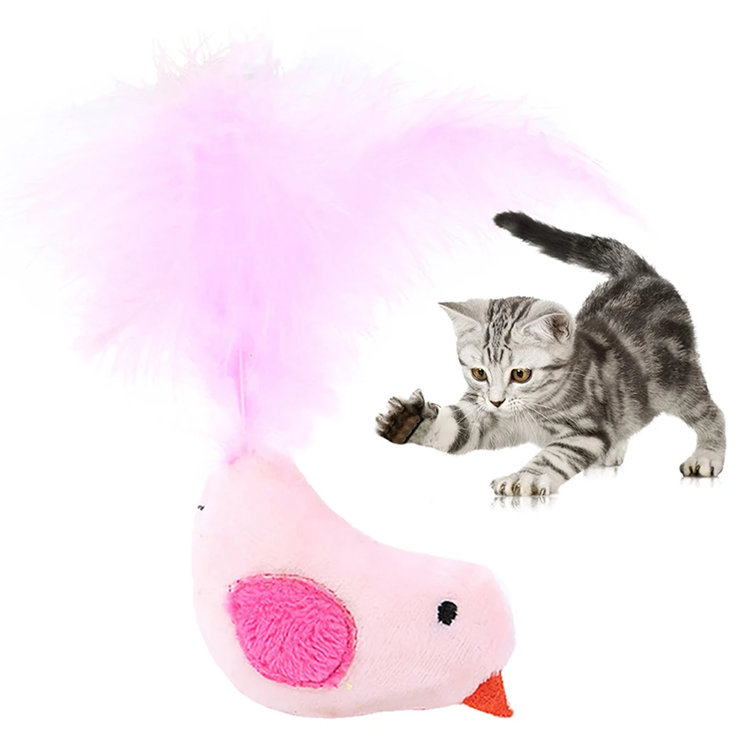 2PCS Bird Cat Toy Lovely Mini Plush Cat Feather Toy Cat Chew Training Toy Pet Bite Toy Pet Interactive Toys Cat Funny Favor Toy