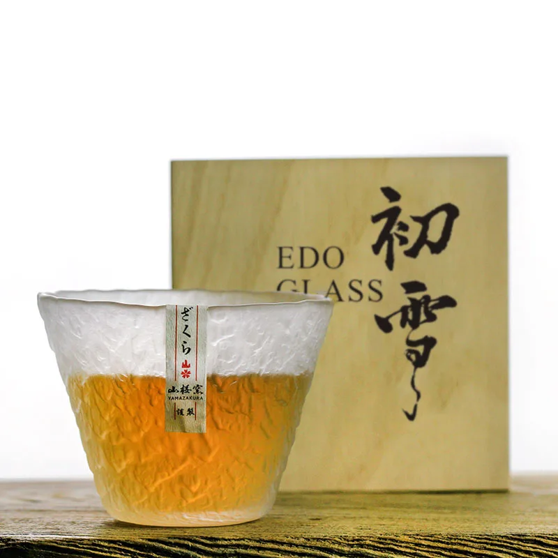 Limited Yamazakura Edo Glass First Snow Cup Japanese Tea Cup hand-mades Whiskey Glass Wine Glass Shot Glasses for Vodka Barware