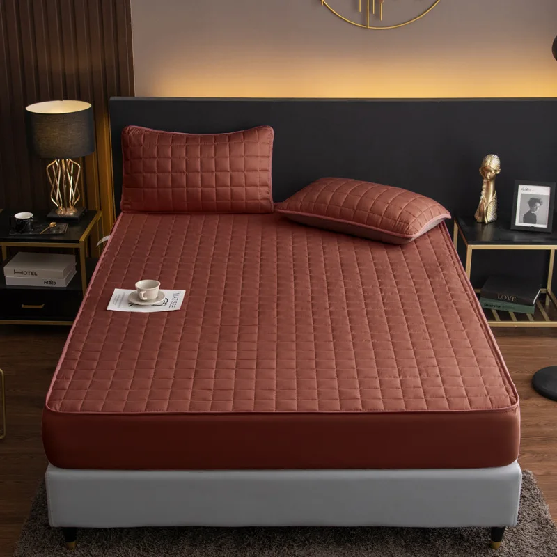 

Quilted Elastic Fitted Sheet Thickened Bed Mattress Cover 6 Colors Mattress Protector Summer Sleeping Mat Bed Covers For Bedroom