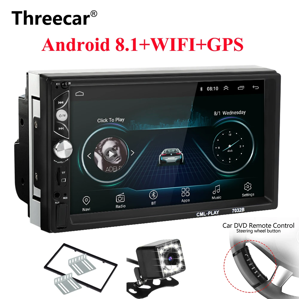 2 Din Android 8,1 автомобильный Радио Универсальный 7 дюймов HD сенсорный gps навигация Wifi Bluetooth Авторадио MirrorLink Мультимедиа DVD плеер