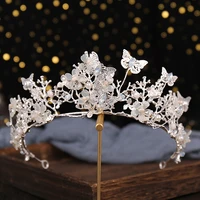 baroque vintage gold leaf branch bridal tiaras crown headpieces shiny pearls rhinestone pageant crowns wedding hair accessories