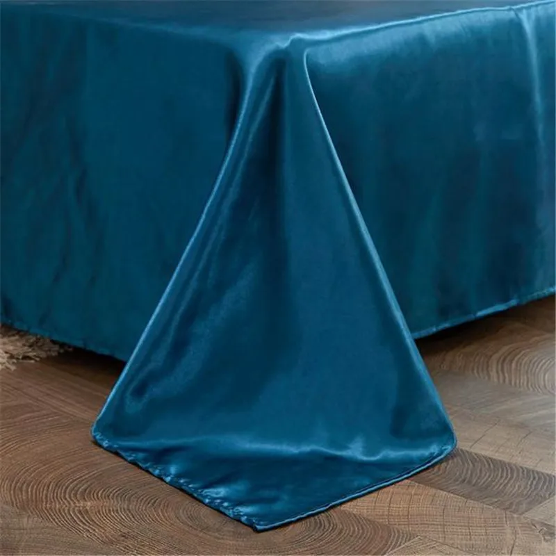 

Liv-Esthete Pure Satin Silk Bedding Set Luxury Blue Silky Shiny Duvet Cover Pillowcase Family Size Double Queen King Bedspread