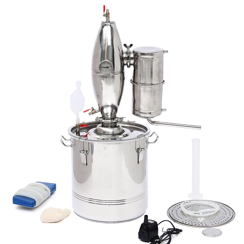 

30L Home Stainless Steel Distiller Moonshine Alcohol Brew Kit Water Wine Essential Oil Alcohol Distillation Purifying Boiler