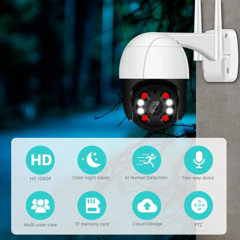 

New 1080P PTZ Wifi IP Camera Outdoor 4X Digital Zoom AI Human Detect Wireless Camera H.265 P2P Audio 2MP Security CCTV Camera