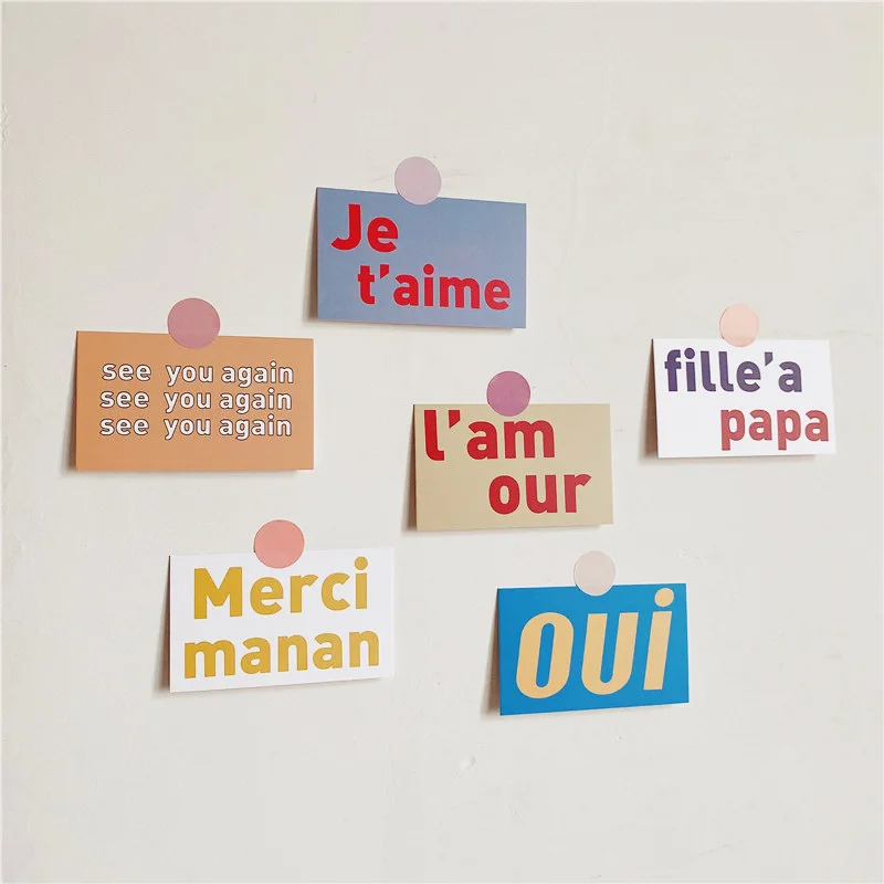 Ins Chic Simple English Decorative Card 6 Sheets Korean Contrast Color Creative Mobile Phone Shell Small Diy Wall Sticker | Канцтовары