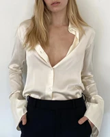 2021 elegant loose satin women blouses ladies turn down collar imitation silk long sleeved shirt office female top spring summer