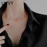 livvy silver color simple v shaped geometric clavicle chain necklace for women girls party zircon jewelry gift