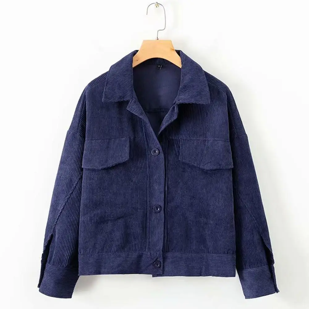 Модные вельветовые куртки в стиле Харадзюку Женская Базовая куртка пальто